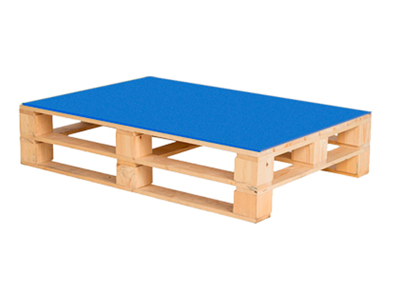 Паллетный стол деревянный с синей столешницей