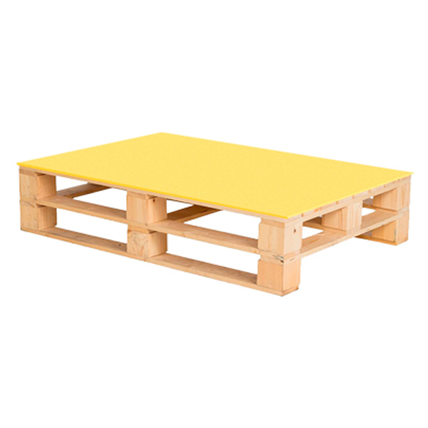 Паллетный стол деревянный с желтой столешницей