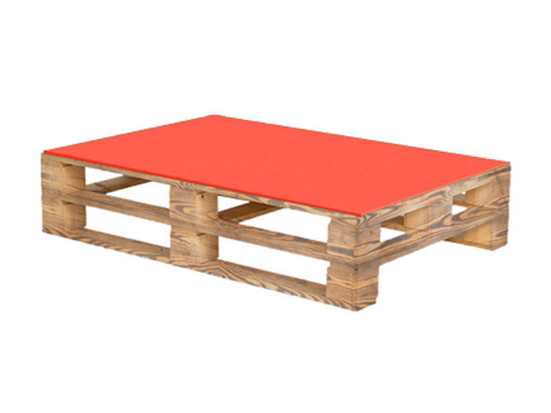 Паллетный стол обожжённый c красной столешницей