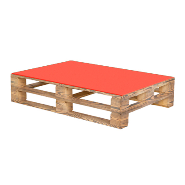 Паллетный стол обожжённый c красной столешницей
