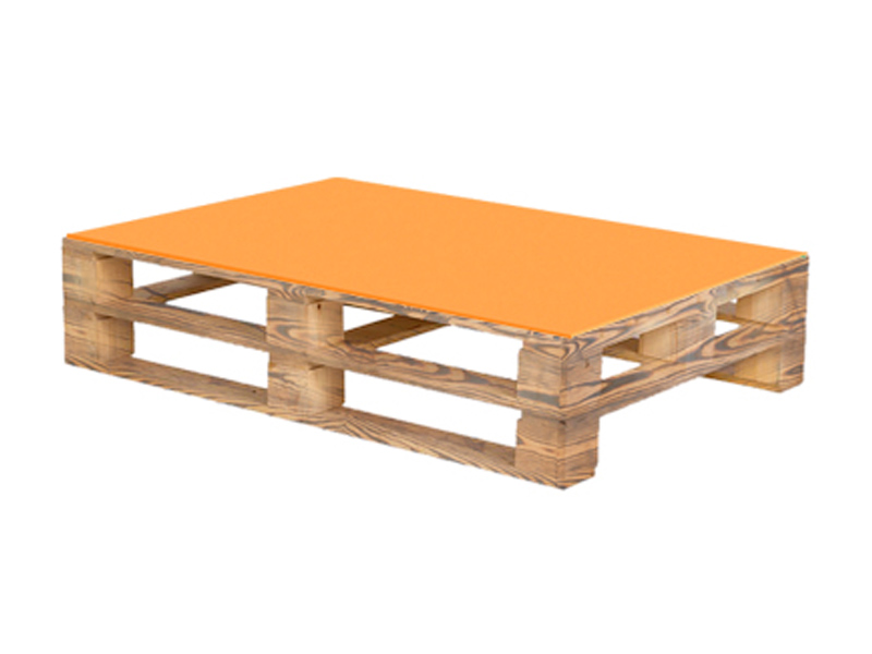 Паллетный стол обожжённый c оранжевой столешницей