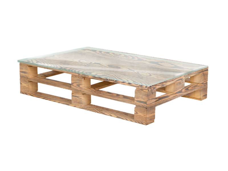 Паллетный стол обожжённый c прозрачной столешницей