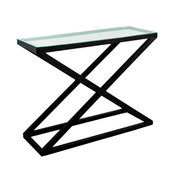 Прямоугольный стол X-loft стеклянный с черными ножками