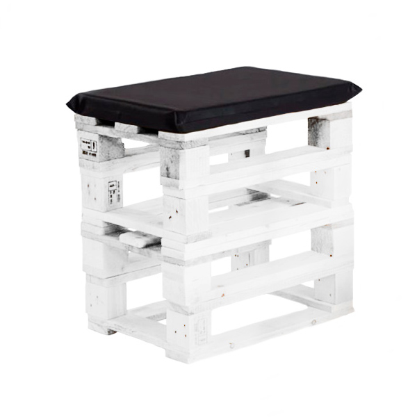 Пуфик из поддонов белый с черной подушкой