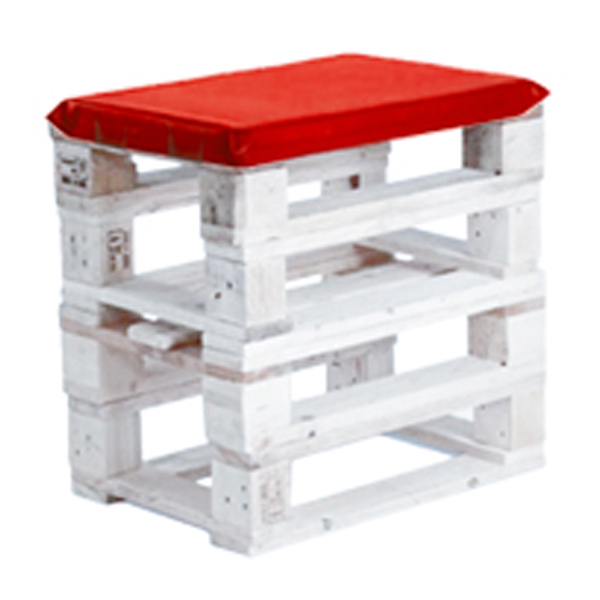 Пуфик из поддонов белый с красной подушкой