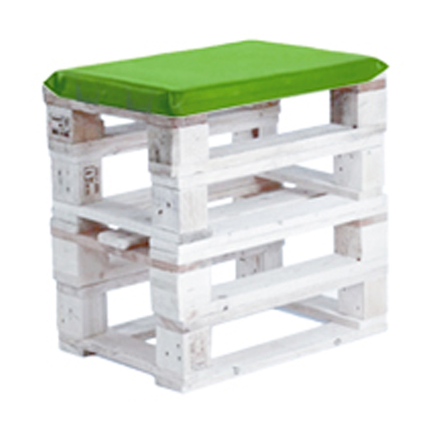 Пуфик из поддонов белый с зеленой подушкой