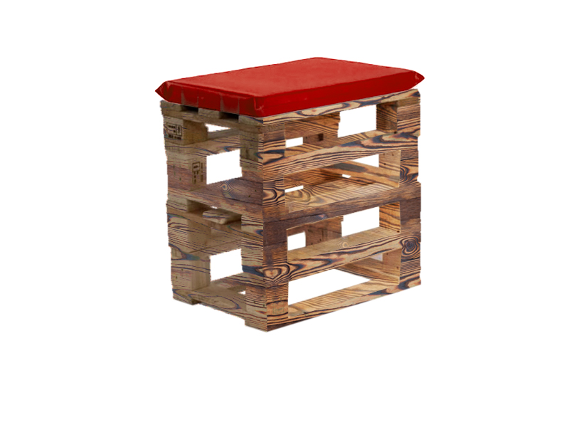 Пуфик из поддонов обожжённый с черной подушкой