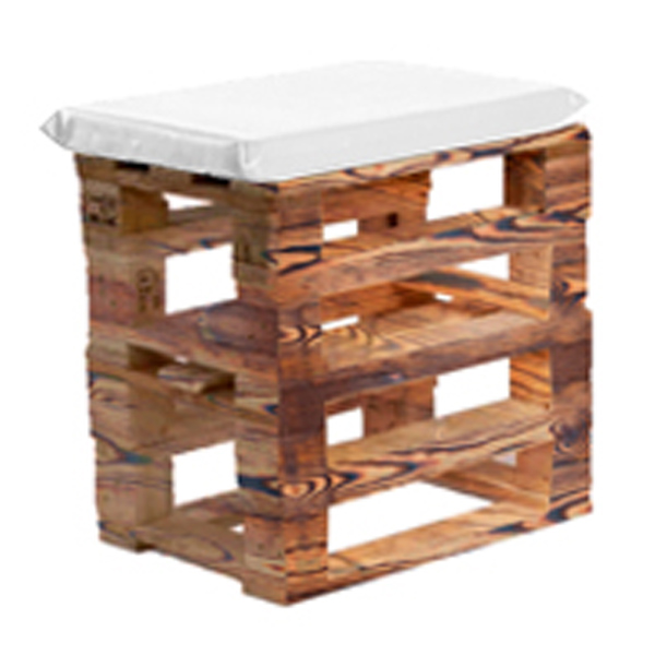 Пуфик из поддонов обожжённый с белой подушкой