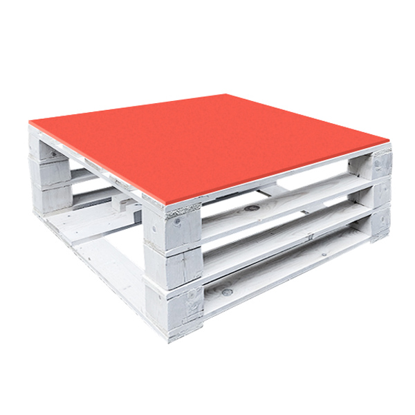 Стол паллетный журнальный белый с красной столешницей