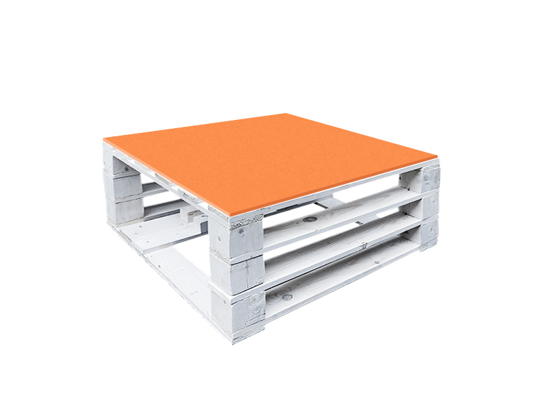 Стол паллетный журнальный белый с оранжевой столешницей