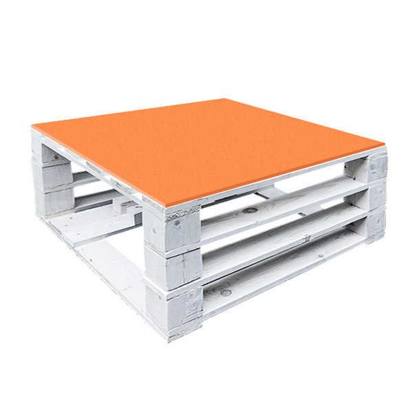 Стол паллетный журнальный белый с оранжевой столешницей