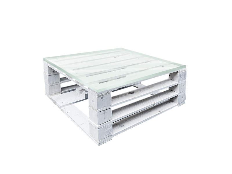 Стол паллетный журнальный белый с прозрачной столешницей