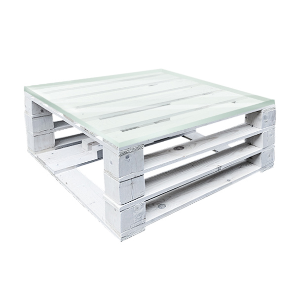 Стол паллетный журнальный белый с прозрачной столешницей