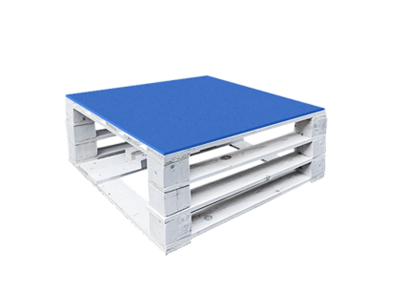 Стол паллетный журнальный белый с синей столешницей