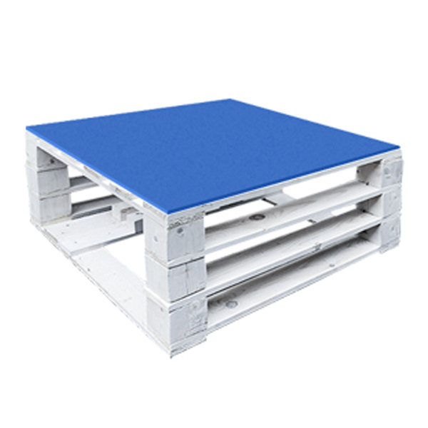 Стол паллетный журнальный белый с синей столешницей