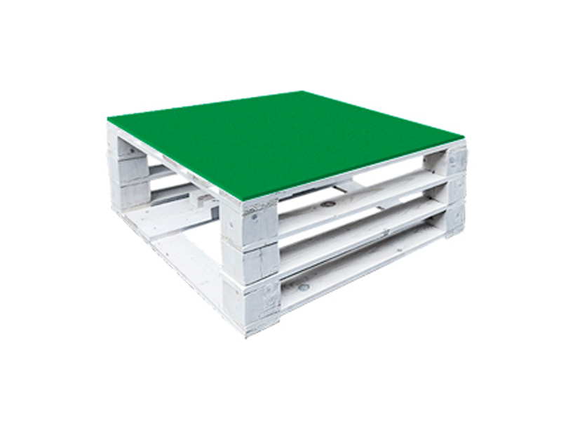 Стол паллетный журнальный белый с зеленой столешницей