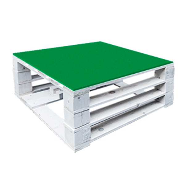 Стол паллетный журнальный белый с зеленой столешницей