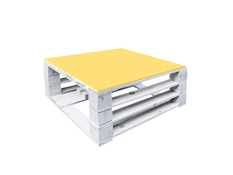 Стол паллетный журнальный белый с желтой столешницей