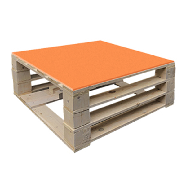 Стол паллетный журнальный деревянный с оранжевой столешницей