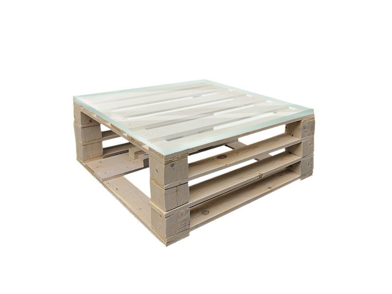 Стол паллетный журнальный деревянный с прозрачной столешницей