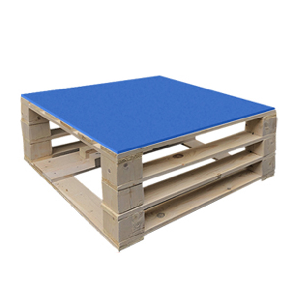 Стол паллетный журнальный деревянный с синей столешницей