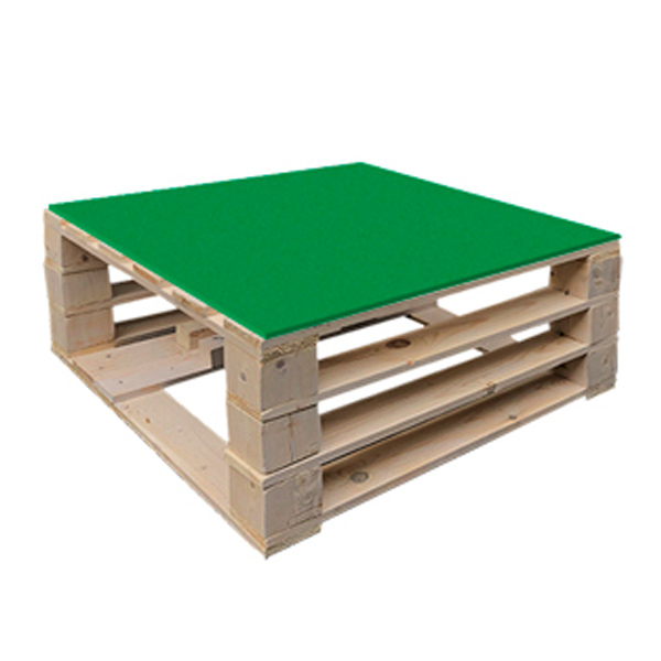 Стол паллетный журнальный деревянный с зеленой столешницей