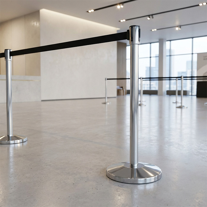 Столбики для ограждения с черной лентой