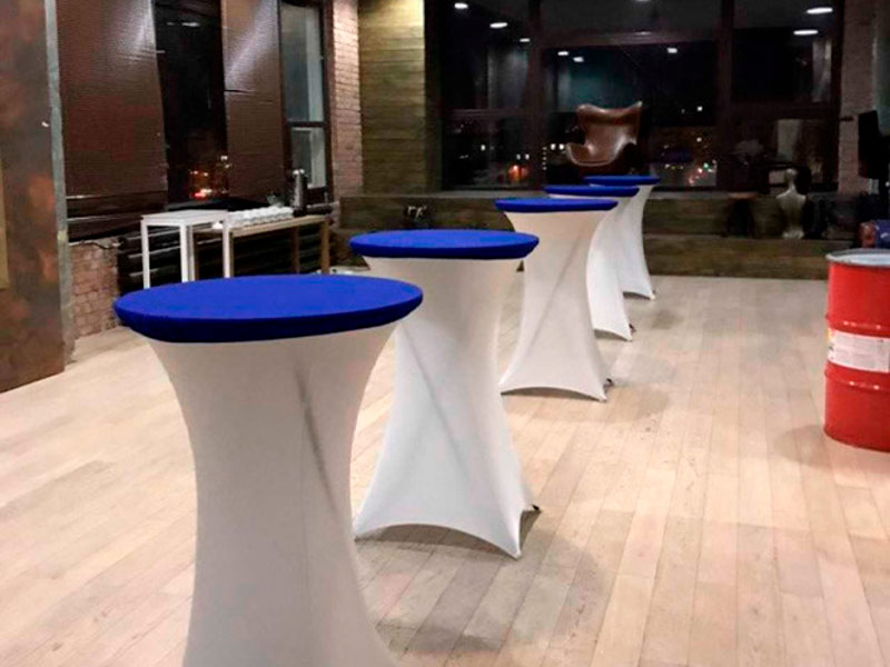 Стрейч наперон «Шапочка» для коктейльного стола синий