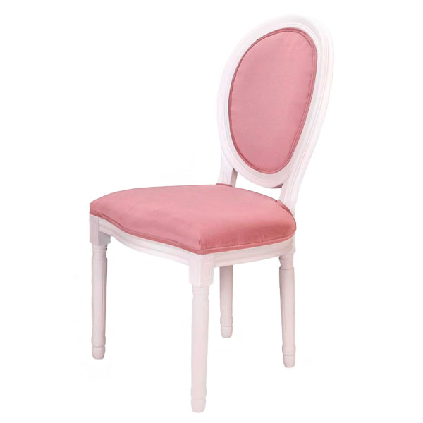 Стул Louis белого цвета с розовой бархатной обивкой