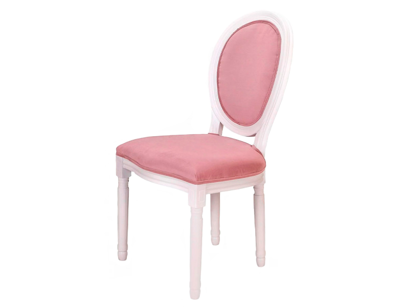 Стул Louis белого цвета с розовой бархатной обивкой