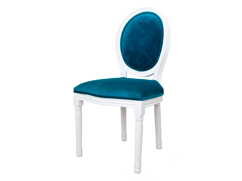 Стул Louis белого цвета с синей бархатной обивкой