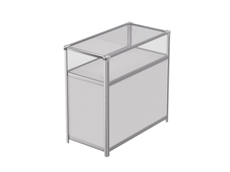 Витрина низкая прямоугольная бело-серебристая