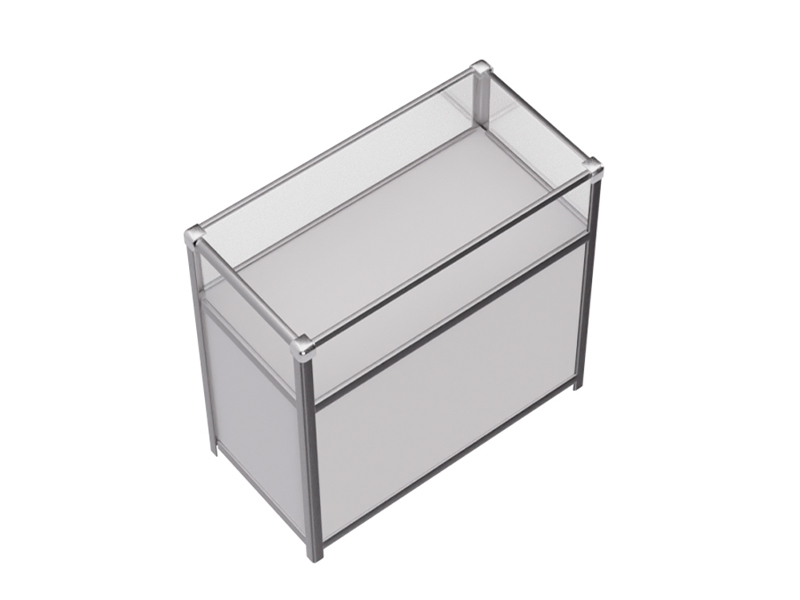 Витрина низкая прямоугольная бело-серебристая