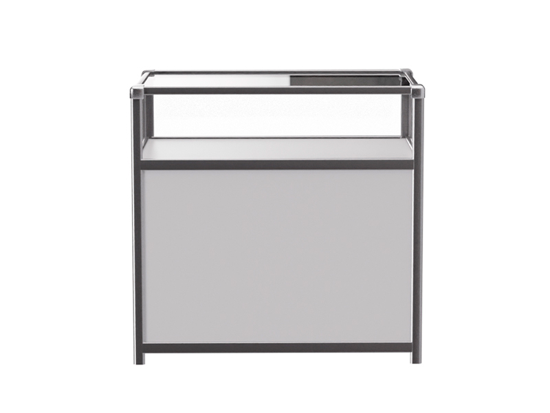 Витрина низкая прямоугольная бело-серебристая