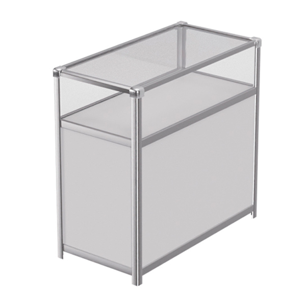 Витрина низкая прямоугольная бело-серебристая