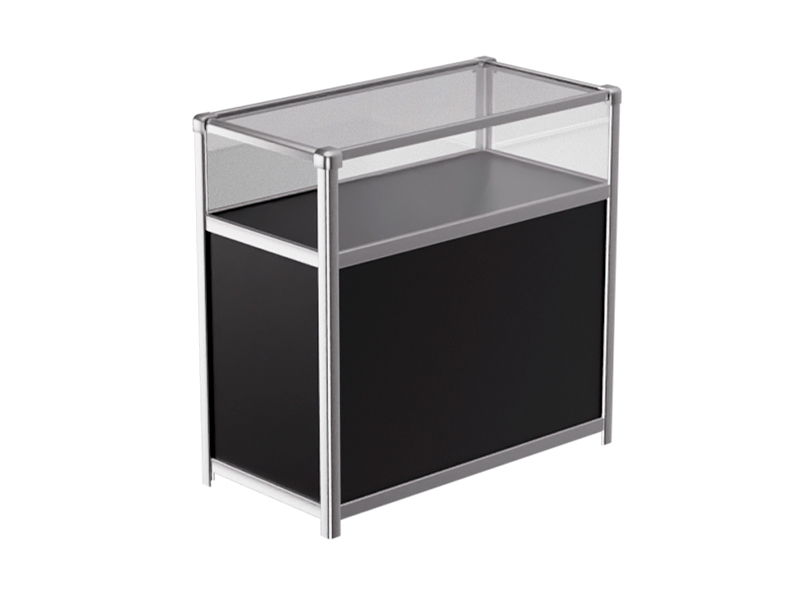 Витрина низкая прямоугольная черно-серебристая