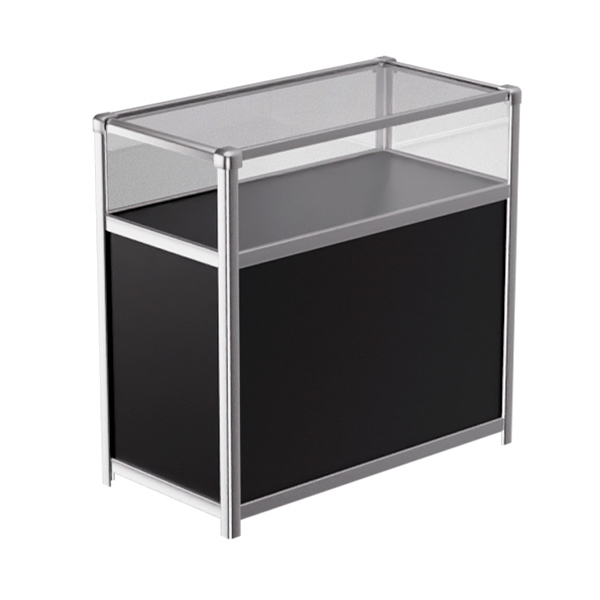 Витрина низкая прямоугольная черно-серебристая