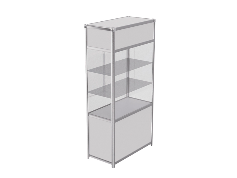 Витрина высокая прямоугольная бело-серебристая