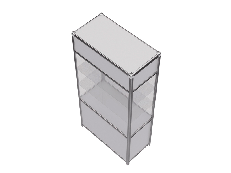 Витрина высокая прямоугольная бело-серебристая