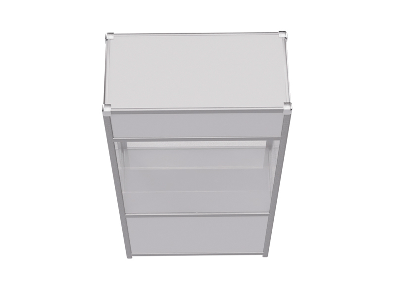 Витрина высокая прямоугольная бело-серебристая