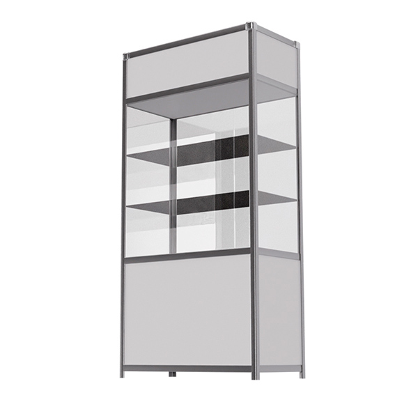 Витрина высокая прямоугольная бело-серебристая