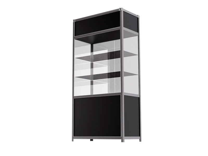 Витрина высокая прямоугольная черно-серебристая