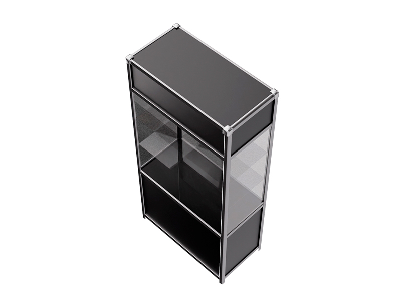 Витрина высокая прямоугольная черно-серебристая