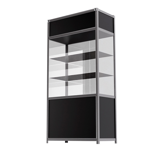 Витрина высокая прямоугольная черно-серебристая